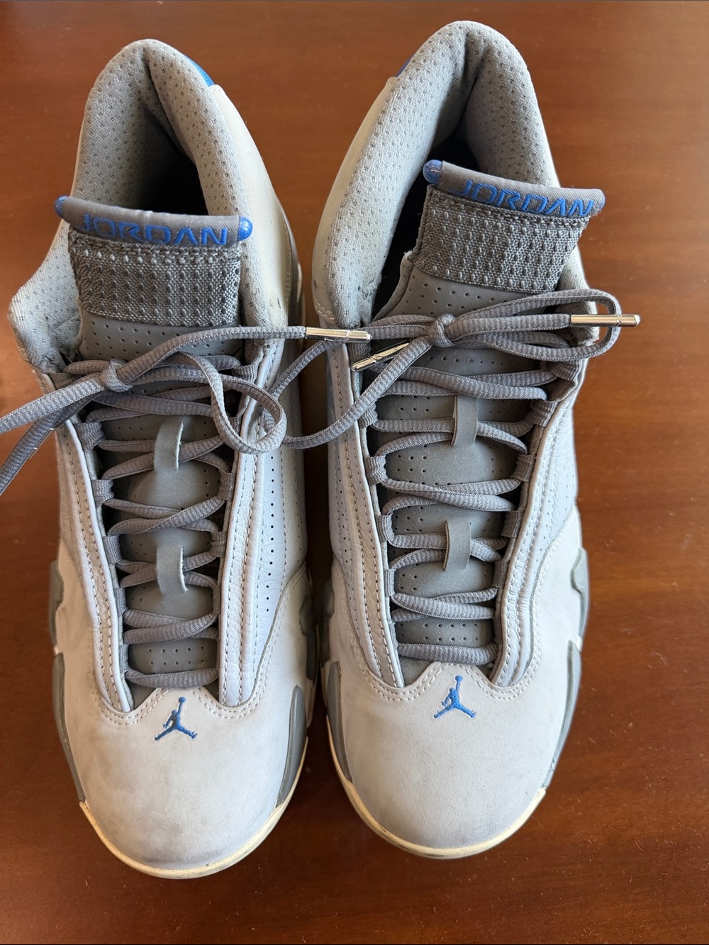 Jordan Men’s Grey Suede Sneakers with Blue Accents
